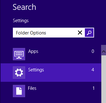 Windows 8 Start Screen, Search Folder Options